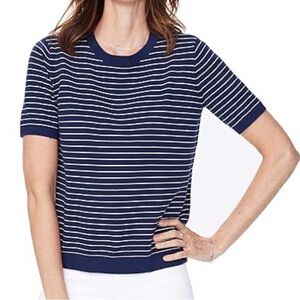 EUC Nautica Women's Blue and White Striped Short Sleeve Sweater